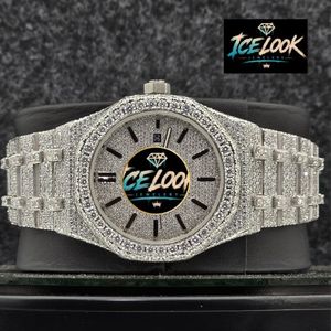 Montre de luxe ICE LOOK pour homme en acier inoxydable, boîtier de 41 mm, verre saphir, quartz analogique, date automatique, aiguilles lumineuses, fermoir pliant - Product Image 1