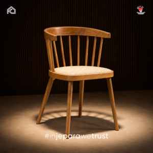 Chaise de salle à manger en bois massif avec dossier à tiges et assise tressée, mobilier pour restaurant, café, hôtel, villa, hôtellerie - Product Image 1