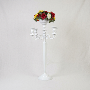 Décoration de centre de table de mariage : Candelabre blanc avec bol à fleurs, porte-bougie artisanal pour entrée de restaurant et décoration - Product Image 1