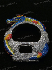 Handmade Blue Dragon <b>Watch</b> Bezel With VVS Moissanite Hollow Design 6900 Series Upgrade - Product Image 3