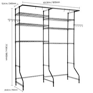 ชั้นวางของเหนือเครื่องซักผ้า/เครื่องอบผ้าแบบปรับได้ 6 ชั้น 2 แถว พร้อมราวแขวนและตะขอ ชั้นวางเครื่องซักผ้าสองแถว - Product Image 2