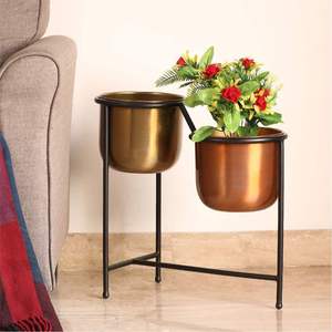 Macetero Moderno Nórdico de Metal Dorado con Soporte de Hierro Negro, Juego de Macetas Decorativas de Lujo para Interiores, para Sala de Estar, Hogar y Jardín - Product Image 3