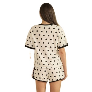 Custom Logo Women's Polka Dot Two Piece <b>Set</b> Summer Casual Shorts T-shirt <b>Set</b> Crew Neck Short Sleeve Contrast <b>Set</b> Manufacturer - Product Image 3