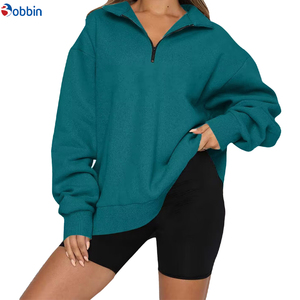 Customizable Style Women's Oversized Solid Color Half-Zip <b>Stand</b> Collar <b>Drop</b>-Shoulder Long Sleeve Sweatshirt Autumn Knitted - Product Image 5