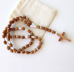 สร้อยคอไม้จริงสำหรับทุกเพศลูกปัดอธิษฐานสำหรับคริสเตียนหัตถกรรมอินเดียนักบุญเบเนดิกต์คาทอลิกขัดเงา - Product Image 4