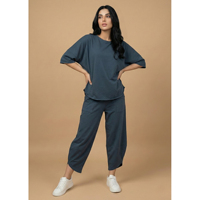 Maßgeschneidertes Einfarbiges Lavendel Damen Sommer Jersey Umweltfreundliches Lounge-Set mit Weiten Hosen Weich Atmungsaktiv Lässige Hauskleidung