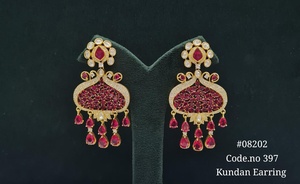 08202Vintage Kundan <b>Dangle</b> <b>Earrings</b> <b>Gold</b> Plated Brass Drop <b>Earrings</b> Moissanite Jewelry for Wedding Women Party wear - Product Image 4