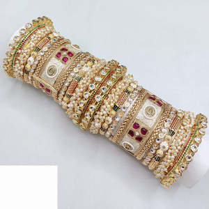 Charming Kundan Meenakari and Pearl <b>Bangles</b> <b>Set</b> Designer Glam Finish Jewelry for Women Perfect for Weddings - Product Image 1