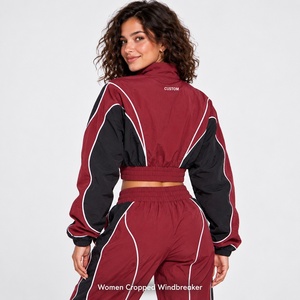 Conjunto de chándal de dos piezas para mujer, corto, con bloques de color, chaqueta con cremallera y pantalones, de punto, con contraste. - Product Image 3