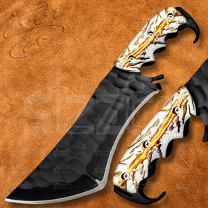 Cuchillo de Resina Pinecone Forward Bite, Recubrimiento de Polvo Negro, Acero D2, para Supervivencia, Caza, Camping, OEM, ODM - Product Image 4