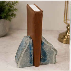 Irregular Stone Bookends Blue White Agate Natural Rock Book Holders Home Decoration Antique Style - Product Image 6