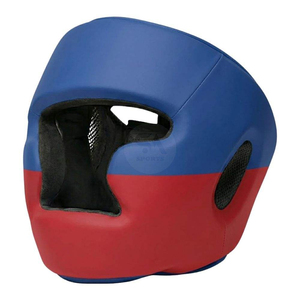 Casque de boxe en cuir PU bleu avec accents blancs, casque de sport protecteur pour la protection de la tête, taille universelle unisexe - Product Image 2