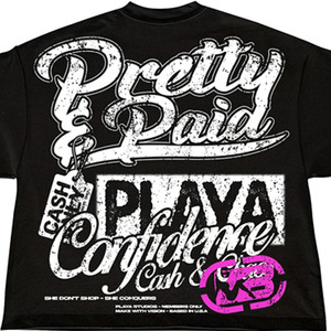 Pretty Paid Confidence Cash Chaos T-shirt formel noir oversize pour homme à manches courtes, col roulé, motif imprimé, 100% Coton - Product Image 5