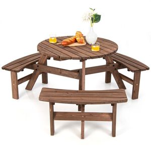 Conjunto de Mesa de Picnic de Madera para 6 Personas con Banco y Soporte para Sombrilla para Fiestas en el Jardín - Product Image 3