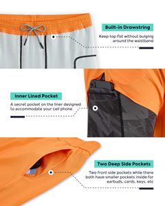 Shorts de sport pour homme, orange uni, séchage rapide, avec cordon de serrage à la taille et poches, taille mi-haute, longueur courte, style décontracté - Product Image 3