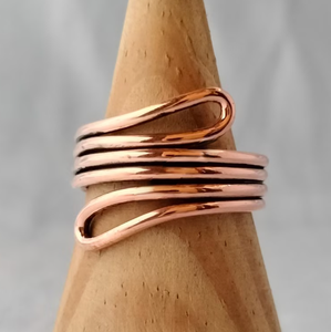 Bague en cuivre pur massif, vintage, forgée à la main, double couche, à extrémité martelée, à surface ouverte, avec bordure en cuivre massif - Product Image 5