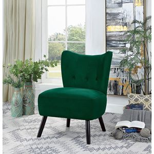 Poltrona in Velluto Verde con Schienale Trapuntato a Bottoni, Stile Unico, Arredamento Moderno per Casa, Gambe in Legno Finitura Marrone per Soggiorno - Product Image 1