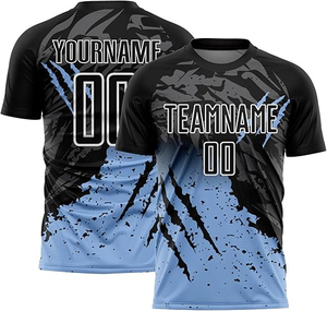 Conjunto de Uniforme de Fútbol Personalizado Azul y Negro, Cuello Redondo, Manga Corta, Impresión Sublimada, Poliéster que Absorbe la Humedad, para Todas las Temporadas - Product Image 2