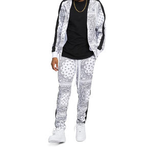 Survêtement athlétique unisexe coupe régulière, veste zippée, pantalon de survêtement à cordon de serrage, lavage à l'acide, molleton décontracté respirant, bande latérale - Product Image 1