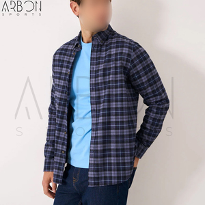 Chemises en flanelle à carreaux bleu marine et violet classiques pour hommes, confortables, nouvelle collection, manches longues, en coton, boutonnées, prix de gros. - Product Image 2