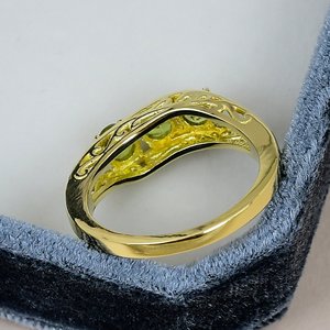 Three Stone <b>Peridot</b> <b>Ring</b> Solid 925 Sterling Silver Gold Plated Round Gemstone Handmade Classic Split Band Women Anniversary <b>Ring</b> - Product Image 3