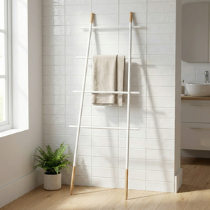 MIT Articles ménagers blanc en bois Portable salle de bain échelle porte-serviettes moderne maison stockage meubles Taiwan fonte chauffage ménage - Product Image 1