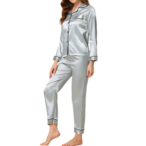 Conjunto de Pijama de Satén con Botones y Mangas Largas para Mujer, Ropa de Dormir Informal para Otoño/Primavera/Invierno/Verano, Secado Rápido, Transpirable, Venta al por Mayor - Product Image 5
