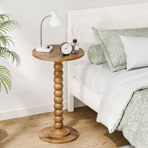 Tavolino Rotondo con Gambe in Legno Massello Multifunzionale per Bevande, Soggiorno, Camera da Letto - Comodino - Product Image 5