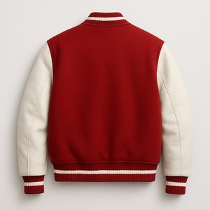 Veste universitaire rouge pour homme avec broderie de la lettre R blanche, col rabattu, fermeture à boutons, coupe classique, style preppy, vêtement d'automne - Product Image 2