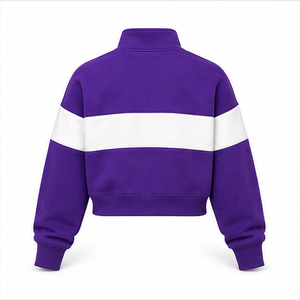 Sudadera Corta Clásica para Mujer, Color Morado Real, Personalizable, con Cierre de Media Cremallera, Dobladillo de Canalé Suave, Mezcla de Algodón WHZCROP-0007 - Product Image 2
