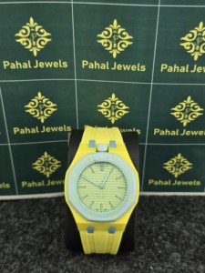 Montre à quartz sportive de luxe unisexe, bracelet en silicone jaune, boîtier rond, cadran numérique, 41 mm, résistante à l'eau 3 BAR - Product Image 2