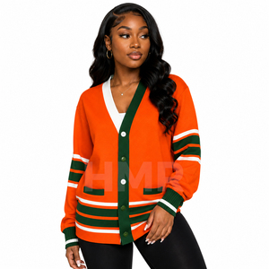 HMR Cardigans pour femmes en acrylique, vente chaude automne-hiver, tricot de haute qualité, manches longues, pull décontracté, cardigans orange et vert - Product Image 1