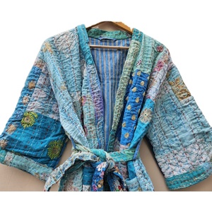 Kimono Khambhadiya acolchado de retazos hecho a mano para dama de honor, ropa de dormir para mujer, estilo bohemio, 100%, seda, Verano - Product Image 4