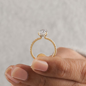 Anillo de Compromiso de Oro Sólido de 14K con Diamante Cultivado en Laboratorio de Corte Ovalado, Banda con Micropavé, Joyería Nupcial, Certificado IGI, Venta al Por Mayor de Fábrica - Product Image 6