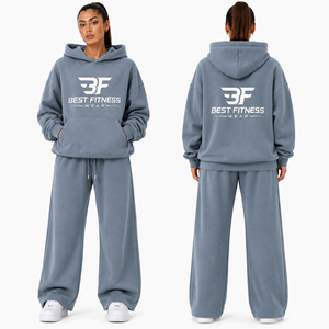 BEST FITNESS WEAR Ensemble de survêtement de luxe pour femme de haute qualité, 100% coton, molleton technique, sweat-shirt oversize et pantalon de survêtement, ensemble d'hiver - Product Image 1