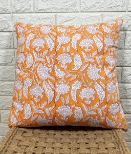 <b>Orange</b> Handmade Block Printed Floral Cushion Cover Bohemian Square <b>Pillow</b> Case for Home - Product Image 2
