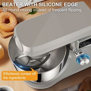 Batidora Eléctrica Multifuncional de 660W con Cabezal Inclinable, 5 en 1, con 6 Velocidades, Pantalla LCD, Temporizador, Tazón de Acero Inoxidable de 7.4 Qt, Batidora de Alimentos - Product Image 4