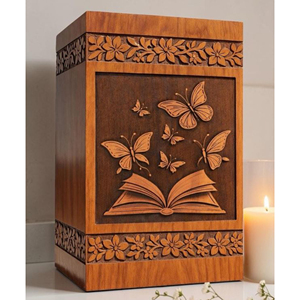 Urne funéraire en bois personnalisée en forme de livre ouvert avec papillon, souvenir commémoratif gravé sur mesure par AYAANS - Product Image 2