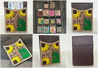 À la mode Tournesol Conception Vache En Cuir Titulaire De La Carte Portefeuille Style Occidental À La Main En Cuir Repoussé RFID Mince Carte De Crédit Sac À Main Pour Unisexe