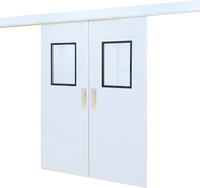 Porte coulissante hermétique automatique à double battant en acier galvanisé sur mesure pour salle blanche et hôpital, avec fenêtre visuelle en fibre de verre, pour entrepôt