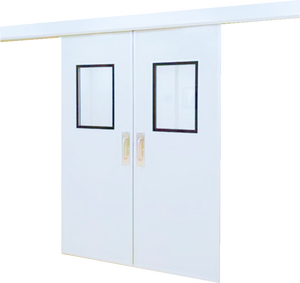 Puerta Corredera de Doble Hoja de Acero Galvanizado Personalizada para Cuarto Limpio de Hospital, con Ventana Visual de Fibra de Vidrio, Automática y Hermética para Almacén - Product Image 2