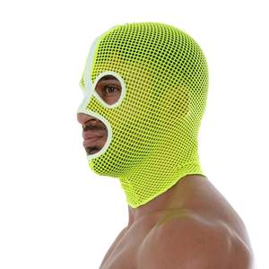Masque intégral en maille néon jaune pour homme, tenue de club fetish, design néon audacieux, imperméable, pour le sexe anal et vaginal - Product Image 5