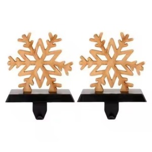 Metal Christmas Stocking Holders <b>For</b> Mantle Wholesale Heavy Duty Wooden Gold Snowflake Stocking Hangers <b>Fireplace</b> Shelf <b>Table</b> - Product Image 1