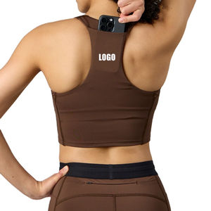Top Deportivo Corto con Bolsillo y Espalda Cruzada para Yoga, Estilo Racerback, Liso, Largo, para Mujer, Fabricantes OEM/ODM - Product Image 1