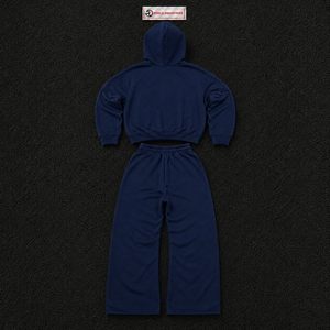 Ensemble de survêtement bleu marine oversize pour homme – Sweat-shirt à capuche et pantalon cargo en molleton de coton épais – Style streetwear décontracté - Product Image 6