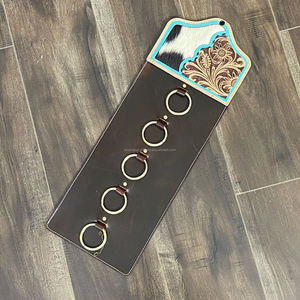 Porte-serviettes en cuir de vachette fait main, turquoise, avec anneaux métalliques, style rustique, décoration d'intérieur, vente en gros directe d'usine - Product Image 5