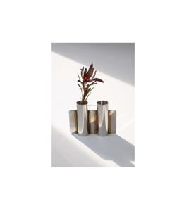 Narrow neck metal <b>flower</b> <b>vase</b> with <b>tall</b> structure and glossy surface made for single <b>flower</b> displays or boutique decor - Product Image 5