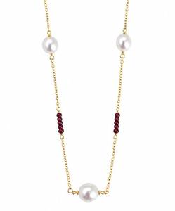 Custom Rhodium Plated <b>Necklace</b> Freshwater Pearl Garnet <b>Ruby</b> Bead Station Long Opera Chain Dainty Women Bridal Luxury Jewelry Set - Product Image 3