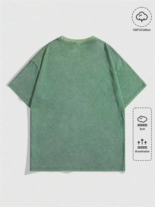 T-shirts Homme Streetwear Vert Délavé Vintage Personnalisés 100% Coton Épais Doux Respirant Hip Hop Uni Vente en Gros USA - Product Image 2