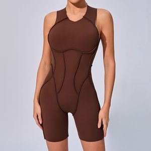 Women's High Waist Solid Beige Yoga Jumpsuit Spaghetti Strap Sleeveless Halter Tummy Control <b>Shapewear</b> Minimalist Design Full - Product Image 3